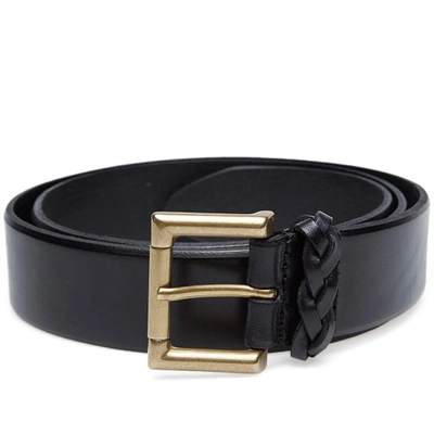 Anderson's Burnished Leather Woven Trim Belt In Black