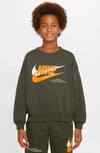 Nike Kids' Sportswear Fleece Graphic Sweatshirt In Cargo Khaki