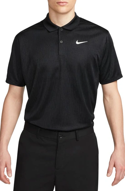 Nike Dri-fit Victory+ Broken Stripe Print Performance Golf Polo In Black