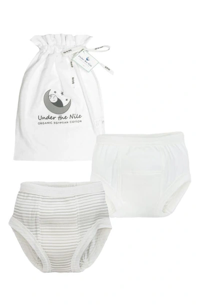 Under The Nile Babies' Kids' Assorted 2-pack Organic Egyptian Cotton Training Bloomers In Gray Stripe And White