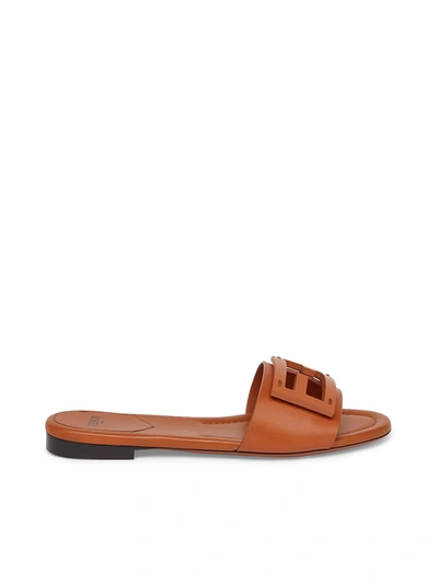 Fendi Slide Flat In Brown