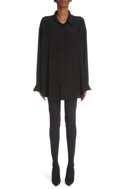 Balenciaga Black Silk Oversize Shirt In Nero
