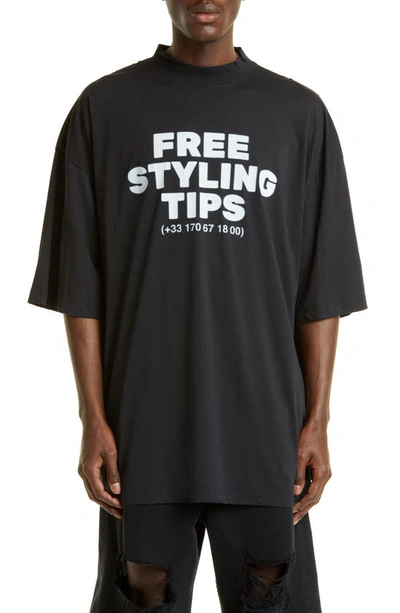 Balenciaga Styling Hotline Oversize Graphic T-shirt In Washed Black/ White