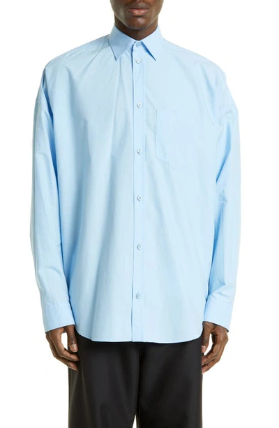 Balenciaga Logo Back Oversize Button-up Shirt In Sky Blue