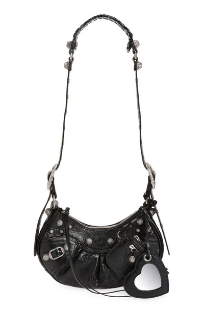 Balenciaga Extra Small Le Cagole Embellished Leather Shoulder Bag In Black