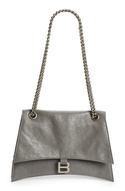 Balenciaga Crush Crushed Leather Shoulder Bag In Silver