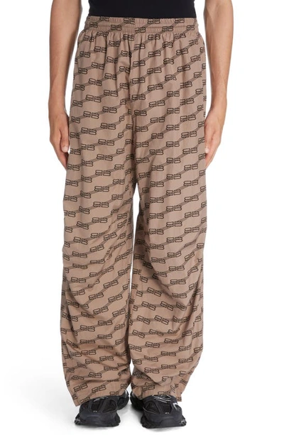 Balenciaga License Bb Monogram Track Pants In Beige/ Brown