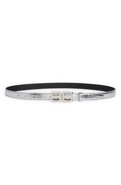 Balenciaga Bb Hourglass Logo Buckle Leather Belt In Silver