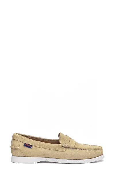 Sebago Dan Boat Roughout Penny Loafer In Beige Camel - Beige Taffy