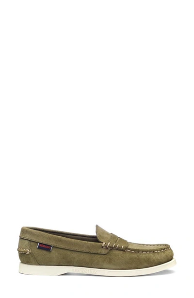 Sebago Dan Boat Roughout Penny Loafer In Green Military - Brown Oliva