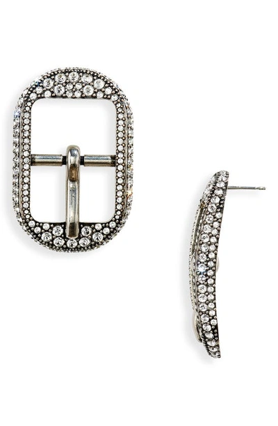 Balenciaga Medium Cagole Buckle Earrings In Ant Silver/ Crystal