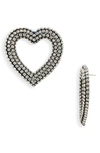 Balenciaga Pavé Crystal Heart Drop Earrings In Ant Silver/ Crystal