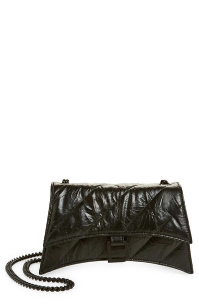 Balenciaga Crush Quilted Crinkle Leather Wallet On A Chain In Black