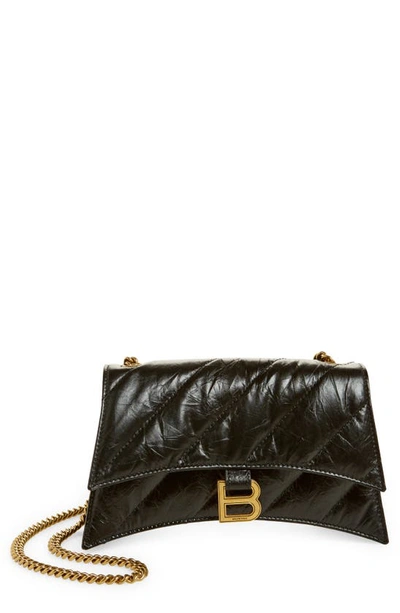Balenciaga Hourglass Quilted Crushed Leather Wallet On A Chain In Black