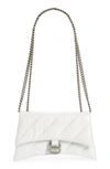 Balenciaga Crush Quilted Crinkle Leather Wallet On A Chain In 9001 Optic White