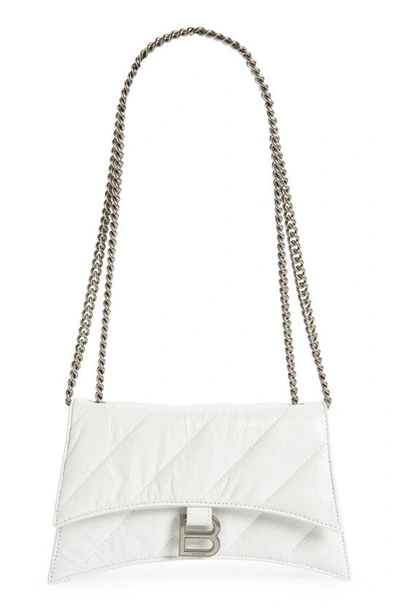 Balenciaga Crush Quilted Crinkle Leather Wallet On A Chain In Optic White