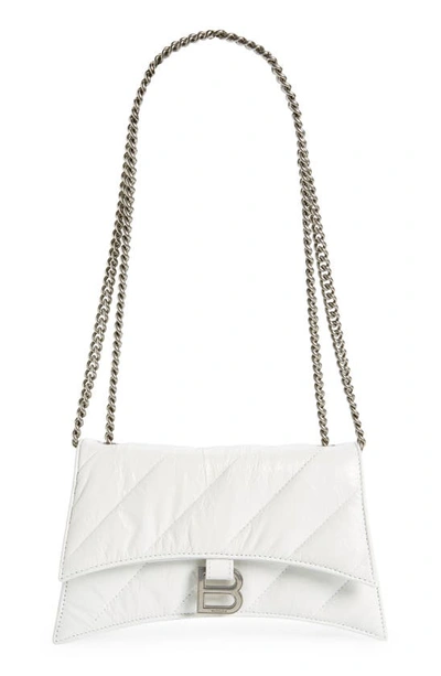 Balenciaga Crush Quilted Crinkle Leather Wallet On A Chain In 9001 Optic White