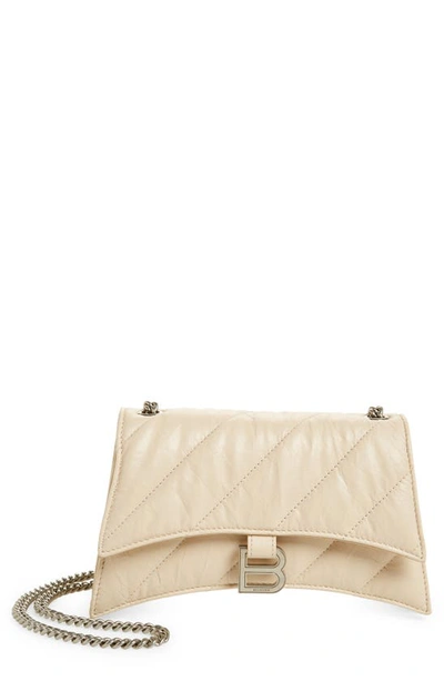 Balenciaga Crush Quilted Crinkle Leather Wallet On A Chain In Sand Beige