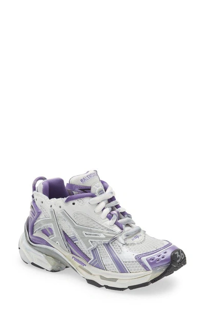 Balenciaga Track Distressed Sneaker In Purple/ Grey/ White