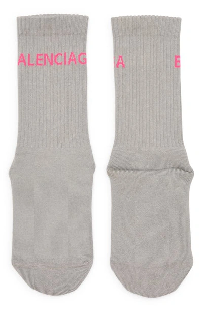 Balenciaga Logo Tennis Socks In Grey/ Fluo Pink