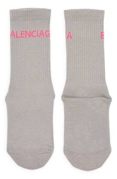 Balenciaga Logo Tennis Socks In Grey/ Fluo Pink ModeSens