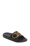 Ferragamo Groove Gancini Flat Slide Sandal, Nero/oro In Black/ Gold