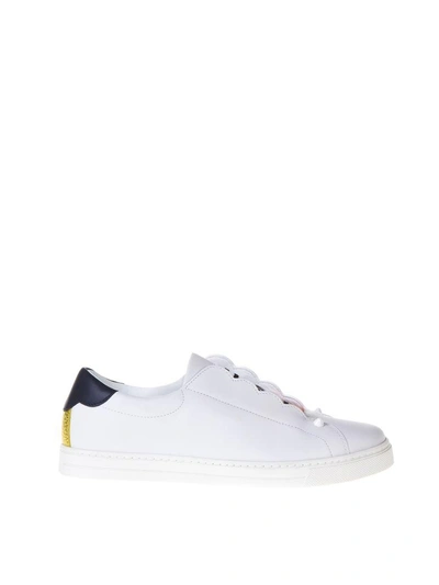Fendi Slip-on Leather Sneakers In White/blue/lime/multicolor