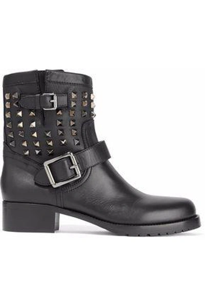 Valentino Garavani Woman Buckled Studded Leather Boots Black