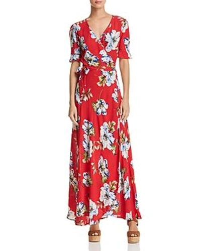 Band Of Gypsies Blue Moon Floral Print Wrap Dress In Red/ Sky