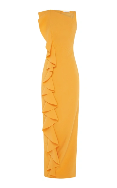 Rachel Gilbert Farah Frill Stretch Crepe Gown In Yellow