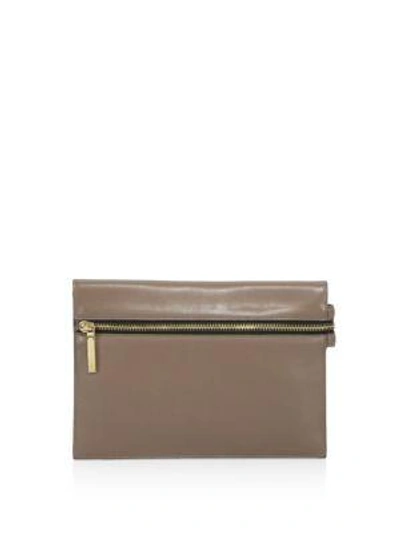 Victoria Beckham Small Leather Zip Pouch In Dove