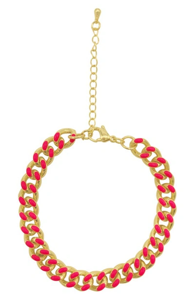 Adornia Enamel Curb Chain Bracelet In Pink