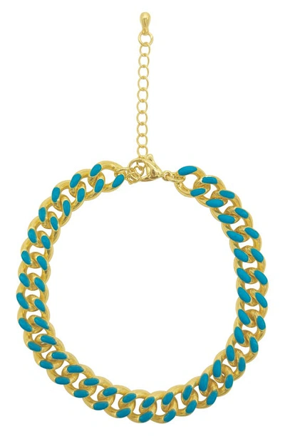 Adornia Enamel Curb Chain Bracelet In Blue