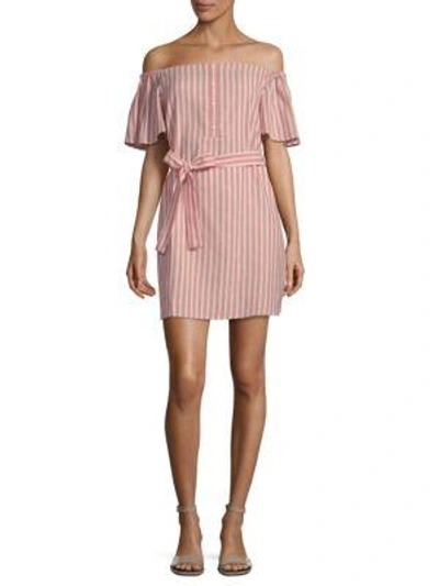 Collective Concepts Striped Tie Waist Mini Dress In Coral