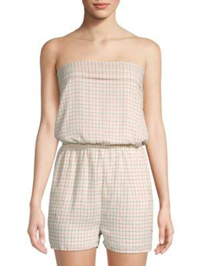 Collective Concepts Grid-print Strapless Romper In Ivory Red
