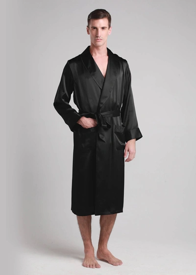Lilysilk Men's 22 Momme Lapel Collar Long Silk Robe In Black