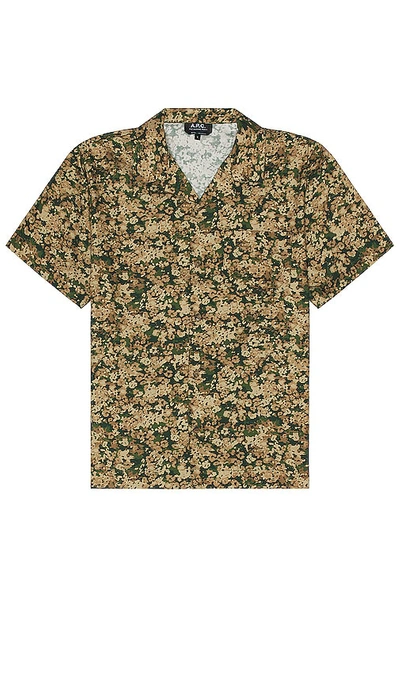 Apc Lloyd Short-sleeved Patterned Shirt In Kaki