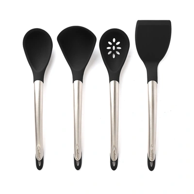 Cuisipro Silicone Kitchen Tool Set-ladle, Turner, Spoon & Slotted Spoon In Black