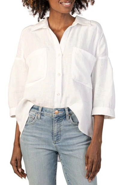 Kut From The Kloth Zuma Linen Blend Shirt In White