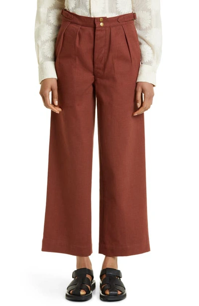 Bode Wide Leg Cotton Twill Trousers In Cinnamon