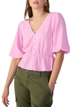 Sanctuary Textured Puff Sleeve Blouse In Pink No3