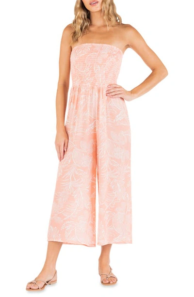Hurley Beach Bloom Floral Strapless Crop Jumpsuit In Peach Print