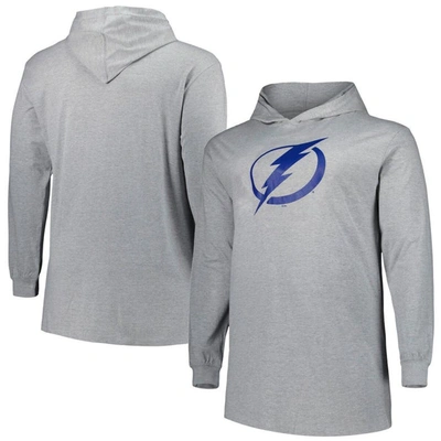 Profile Men's Heather Gray Tampa Bay Lightning Big And Tall Pullover Hoodie