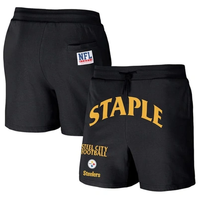 Staple Nfl X  Black Pittsburgh Steelers Throwback Vintage Wash Fleece Shorts