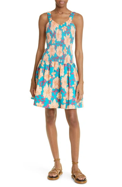 Autumn Adeigbo Cassie Floral Smocked Bodice Fit & Flare Sundress In Sea Green/ Multicolor
