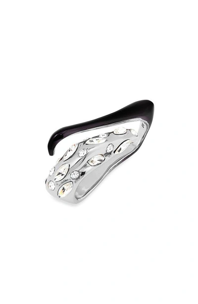 Alexander Mcqueen Gaze Crystal Ring In Silver/ Black/ Crystal