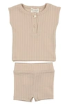 Maniere Babies' Rib Cotton Tank & Shorts Set In Sand