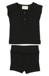 Maniere Babies' Rib Cotton Tank & Shorts Set In Black