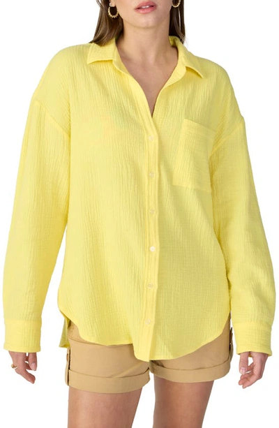 Sanctuary Split Back Cotton Gauze Tunic Shirt In Yellow