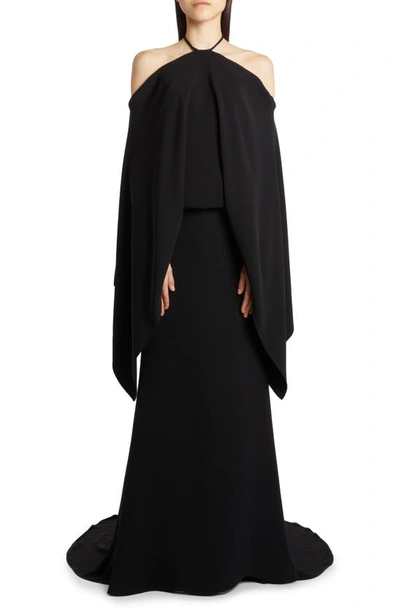 Valentino Draped Open-back Silk Gown In Nero